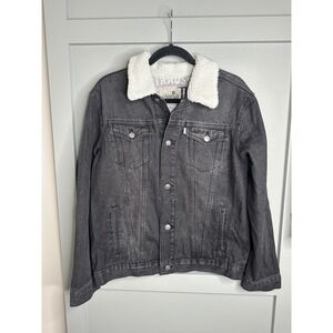 Levi's Silver Tab Men's Black Denim Trucker Jacket with White Faux‎ Shearling